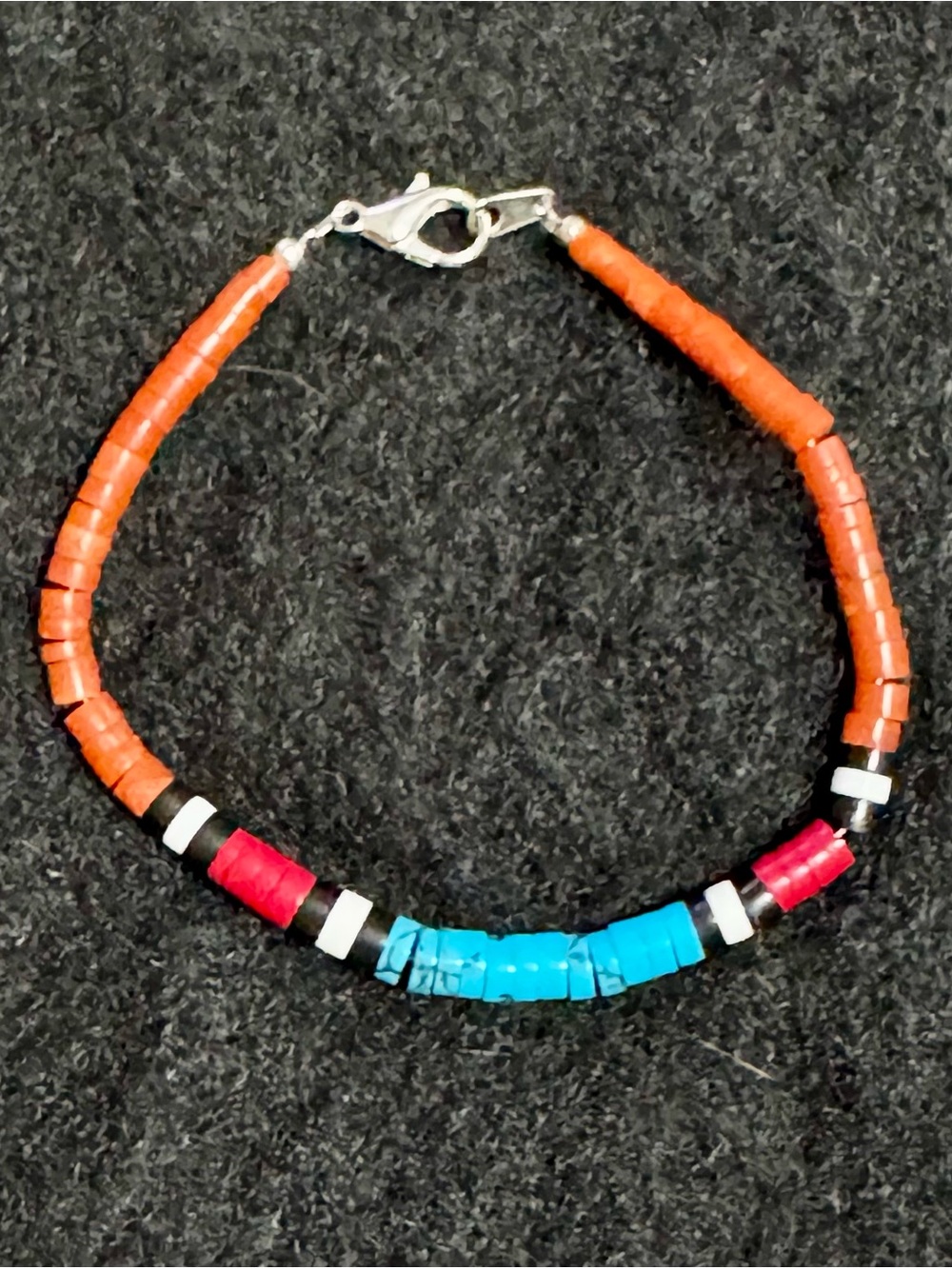 Handmade Beaded Bracelet - Spiny Oyster Coral, Turquoise & Heishi